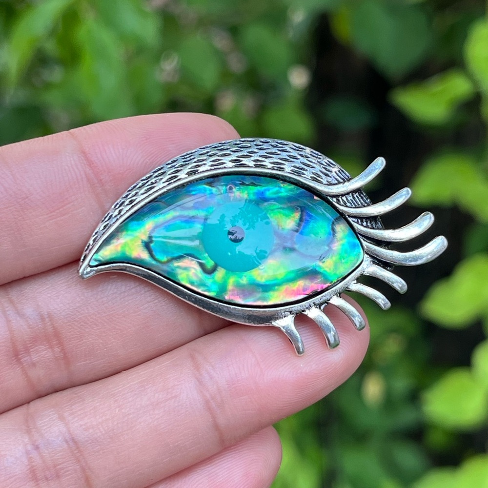 Silver plated abalone eye versatile pendant brooch
